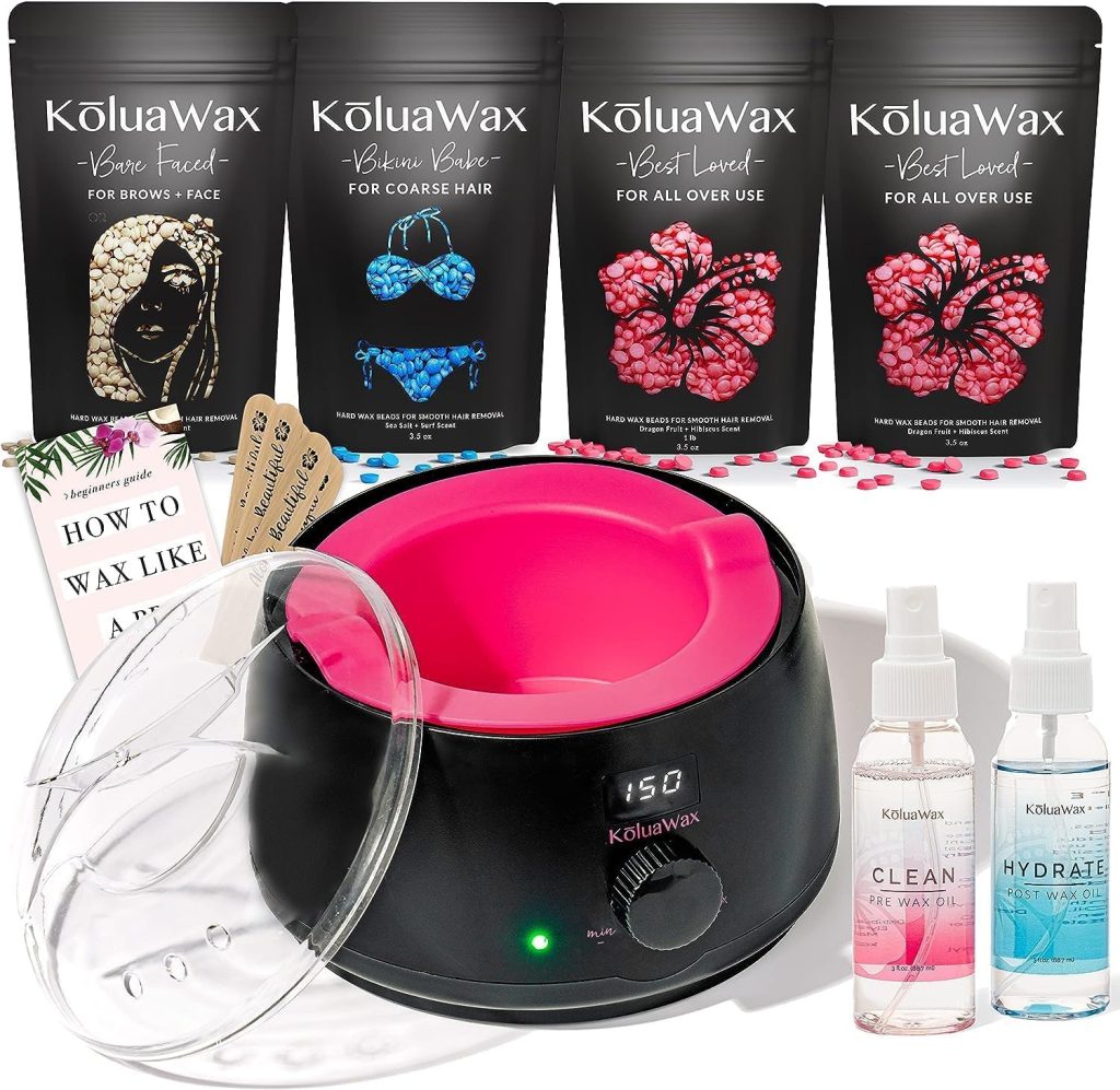 KoluaWax complete at-home waxing kit with wax warmer and hard wax beads